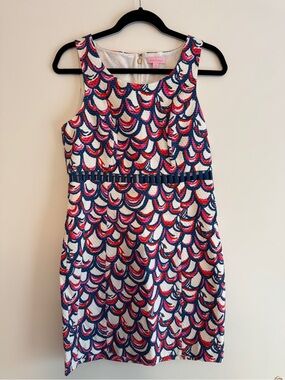 Lilly Pulitzer Navy, Pink & Red Scallop-Print Sleeveless Mini Dress